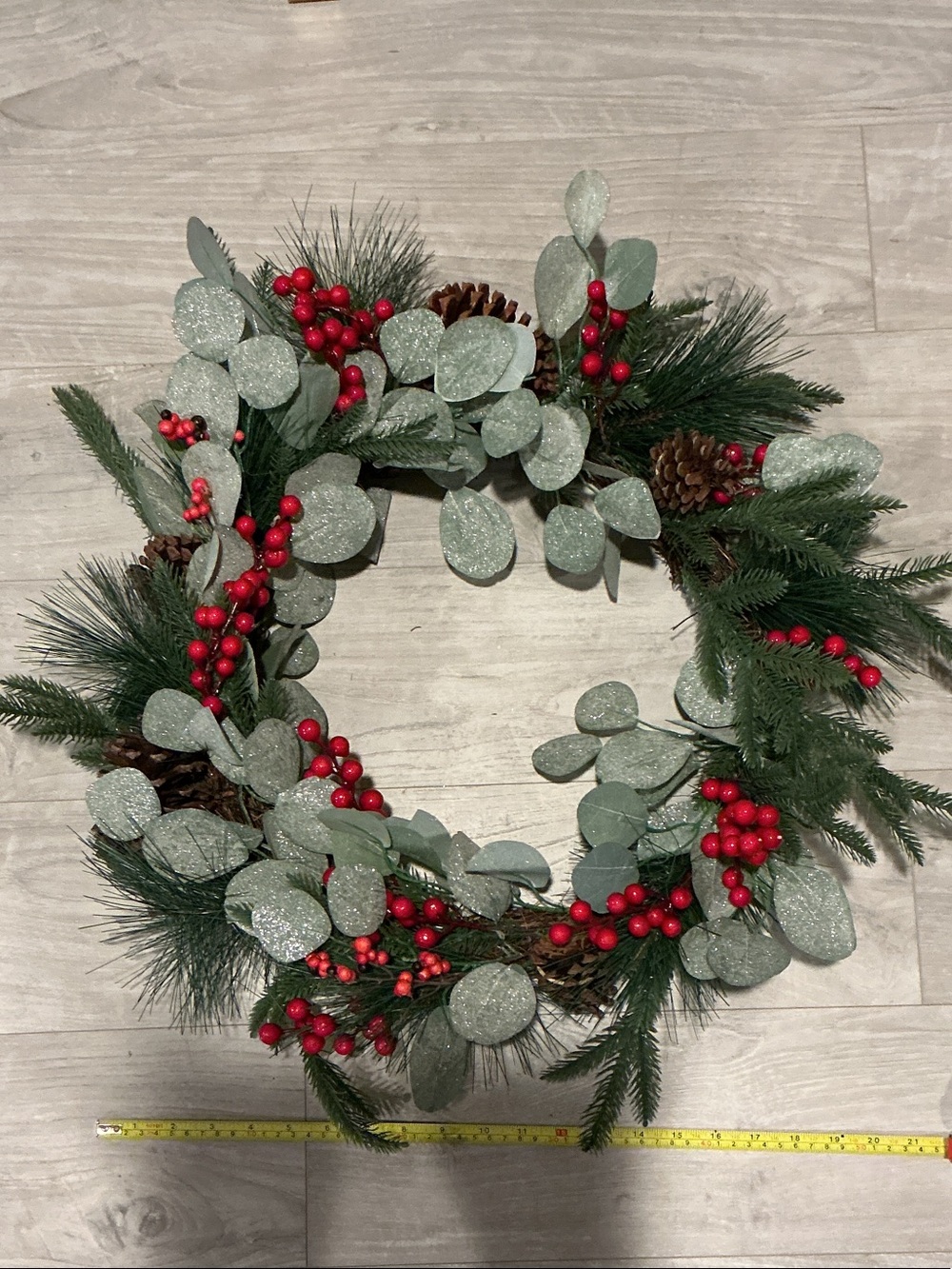 Festive Eucalyptus and Red Berry Holiday Wreath 20”.